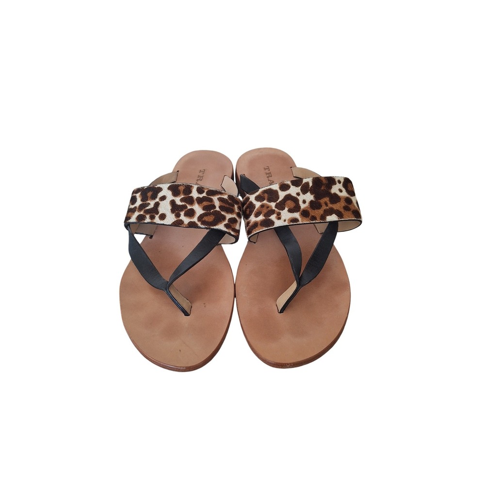 Trask Shay Leather Thong‎ Sandal Slip On Leopard Print Calfhair 7.5 M